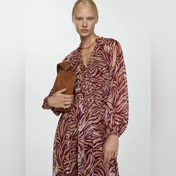 Mango maroon long printed dress NWT - Picture 4 of 4